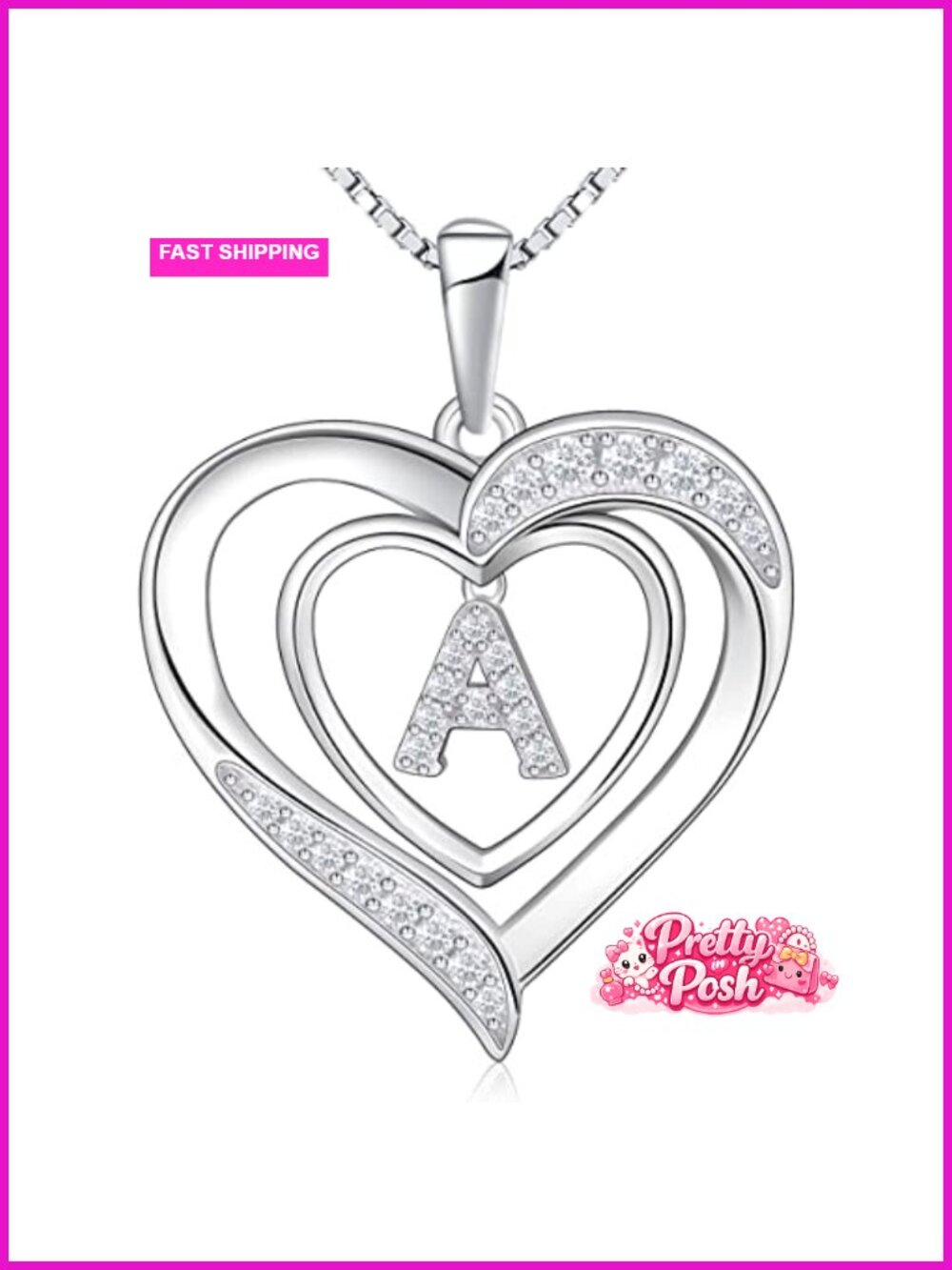 925 Sterling Silver Heart Initial Pendant Necklace Personalized Gift
